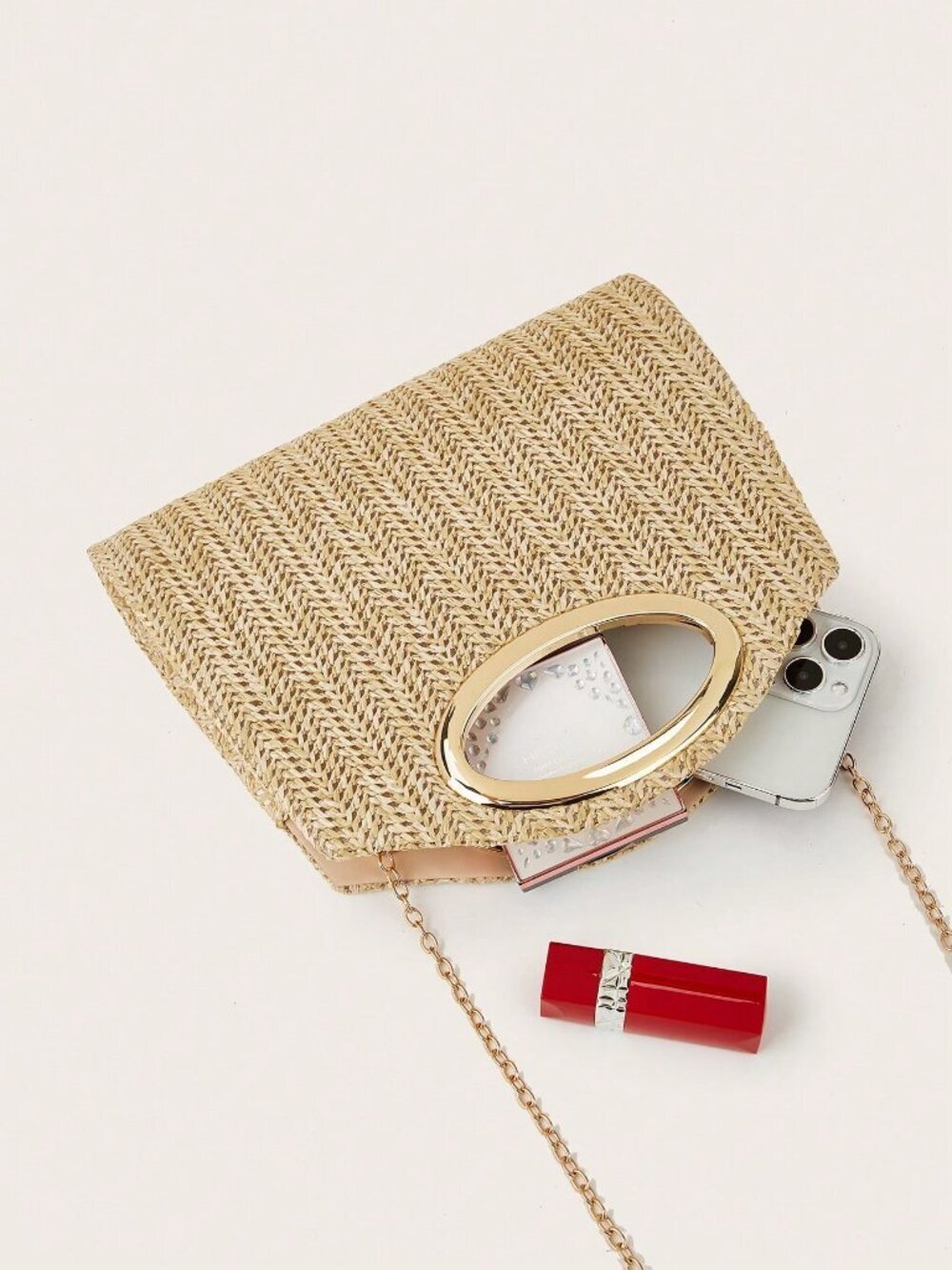 Khaki Versatile Minimalist Woven Women's handle and Shoulder Bag - Picture 8 of 9